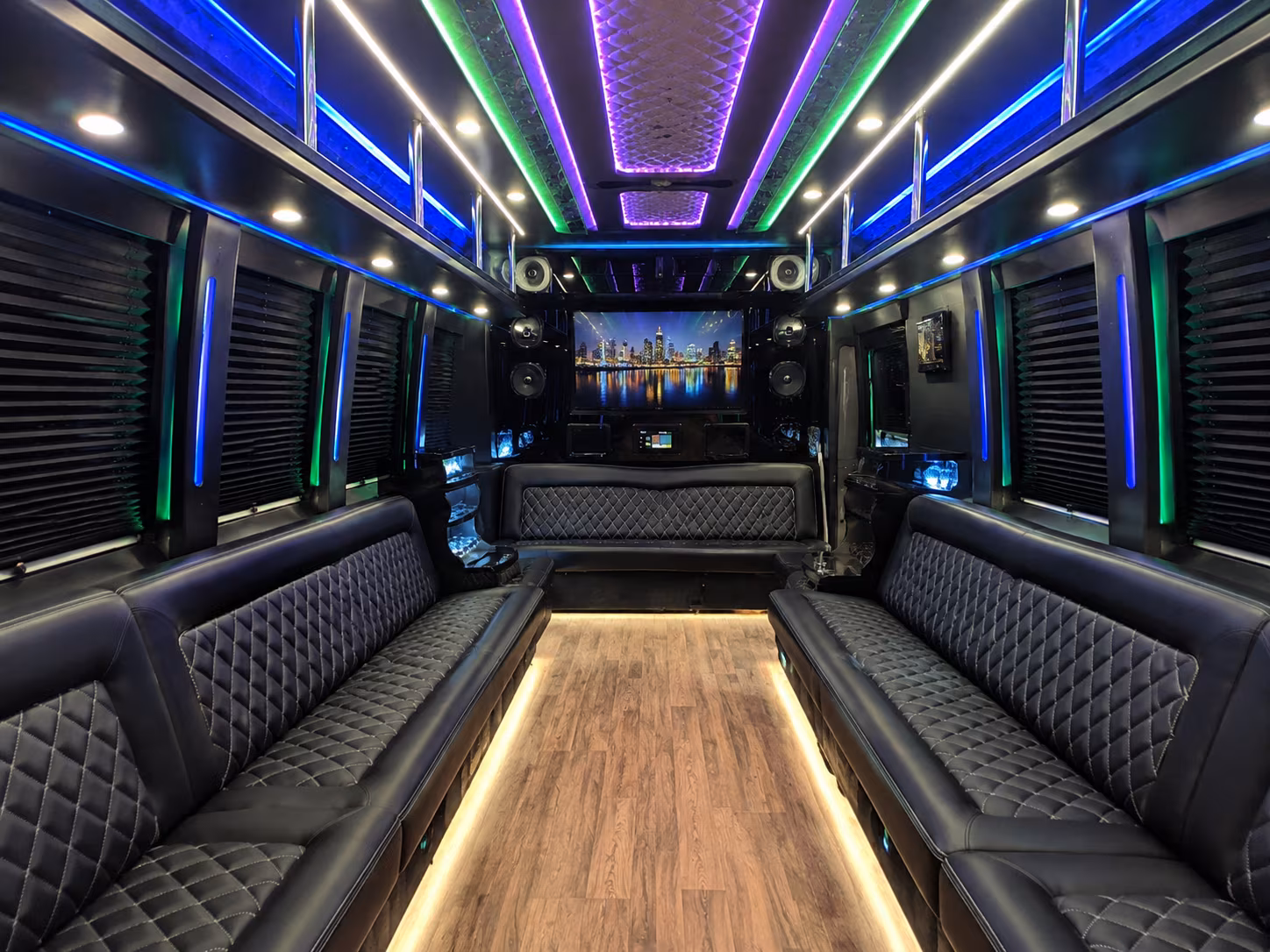 syracuse 25 passenger party bus interior