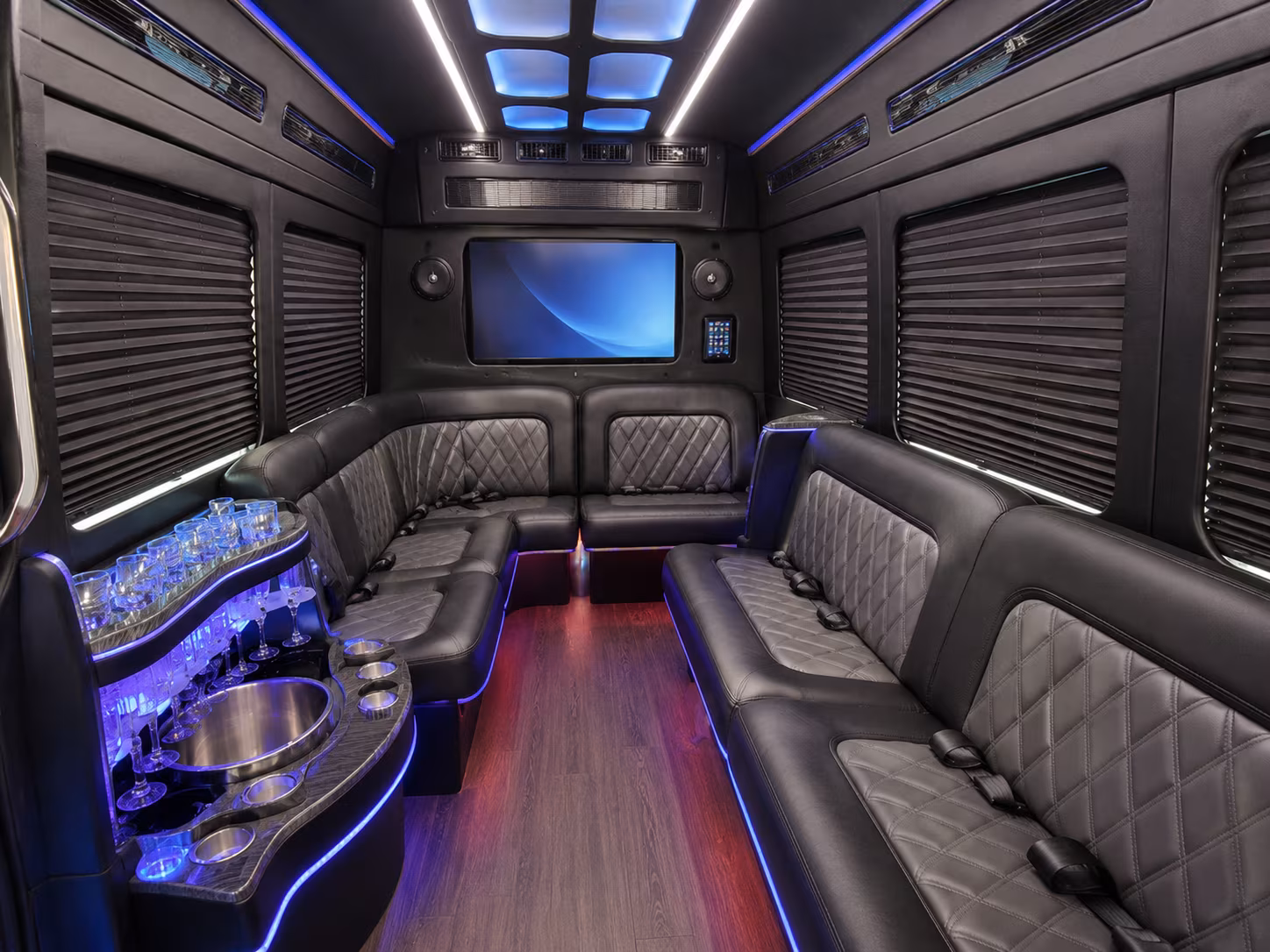 syracuse 30 passenger party bus inside