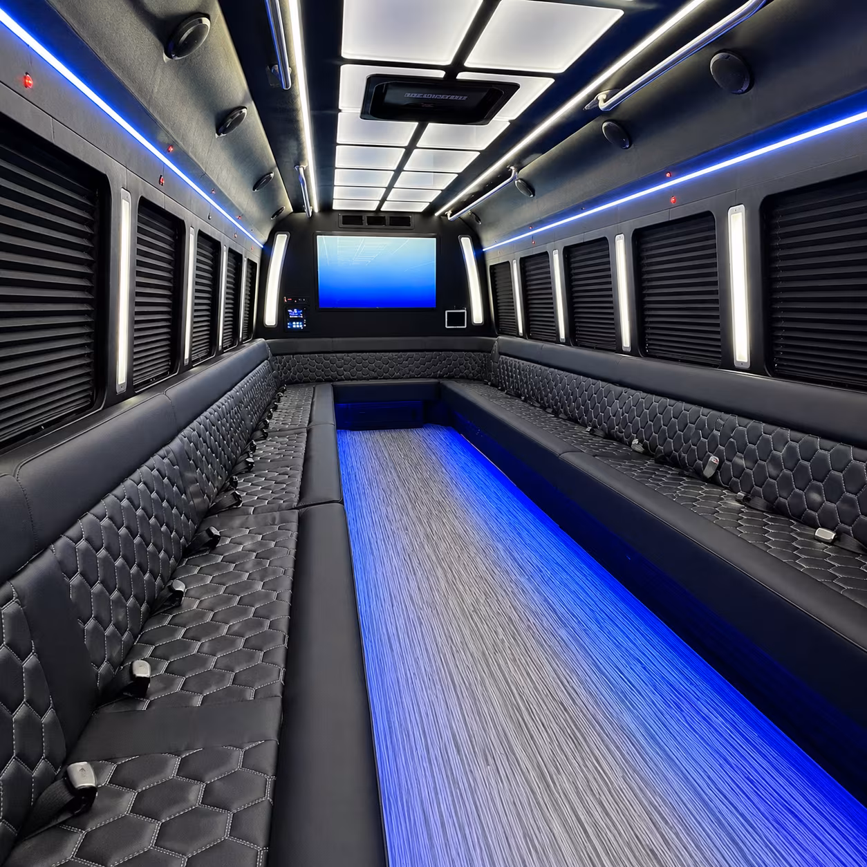 syracuse 50 passenger party bus inside